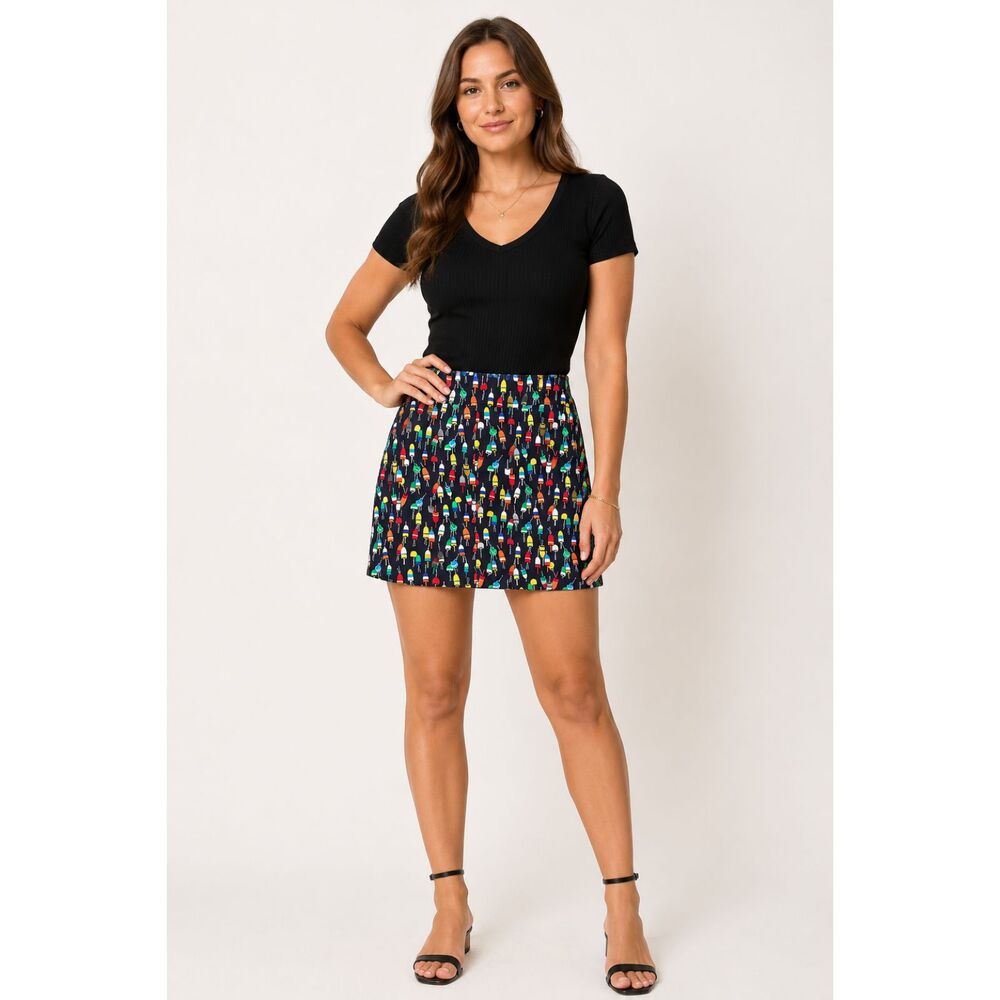 Talbots 12 Colorful Lobster Buoy Print A-Line Mini Skirt | Nautical Coastal